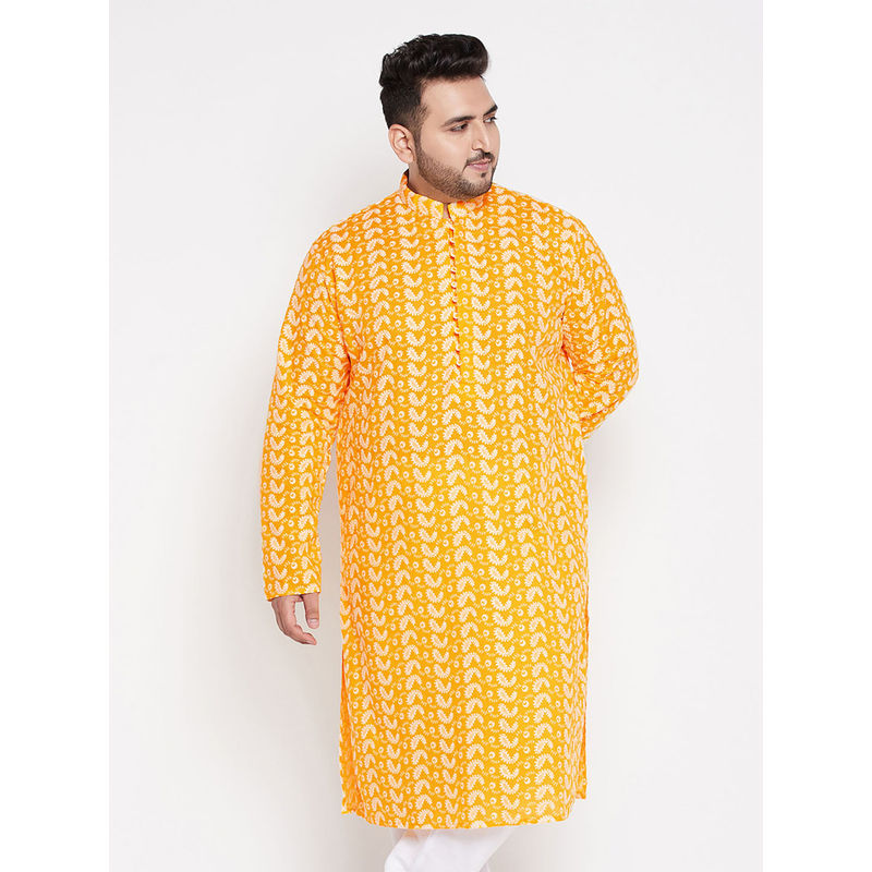 Vastramay Plus Mens Orange Pure Cotton Kurta (4XL)