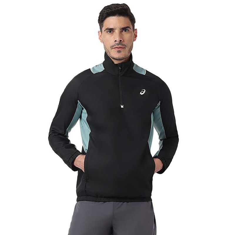 ASICS Men Black Colorblock Half Zip Raglan Sweatshirt (S)