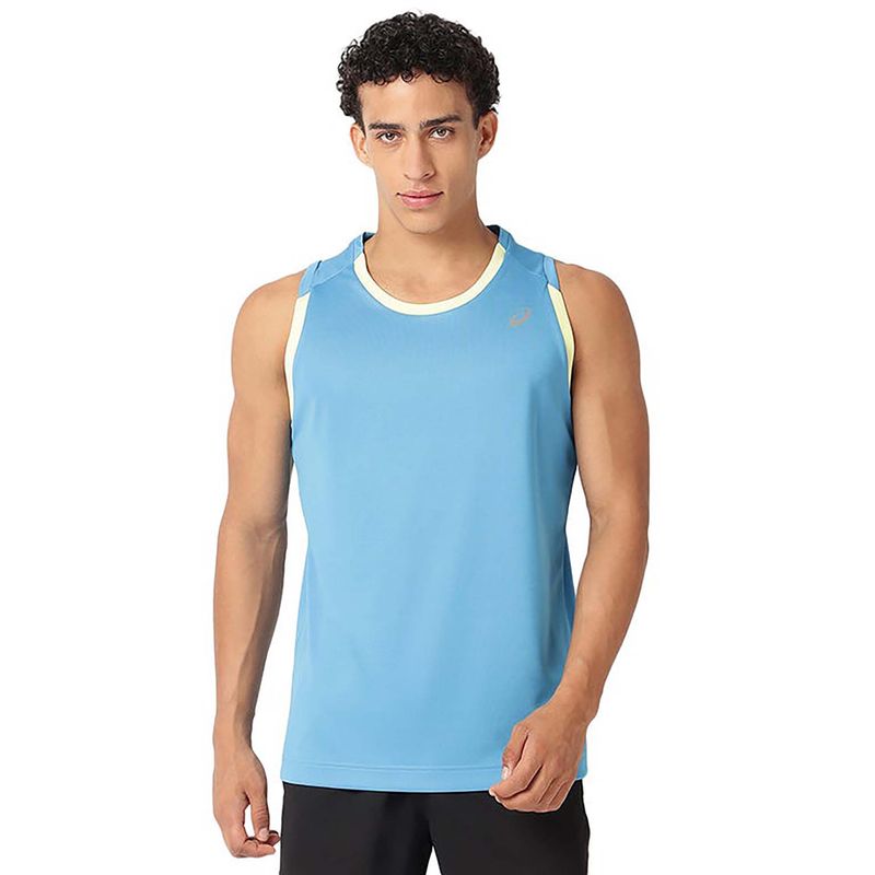 ASICS Men Blue Solid Sleeveless Tank (M)