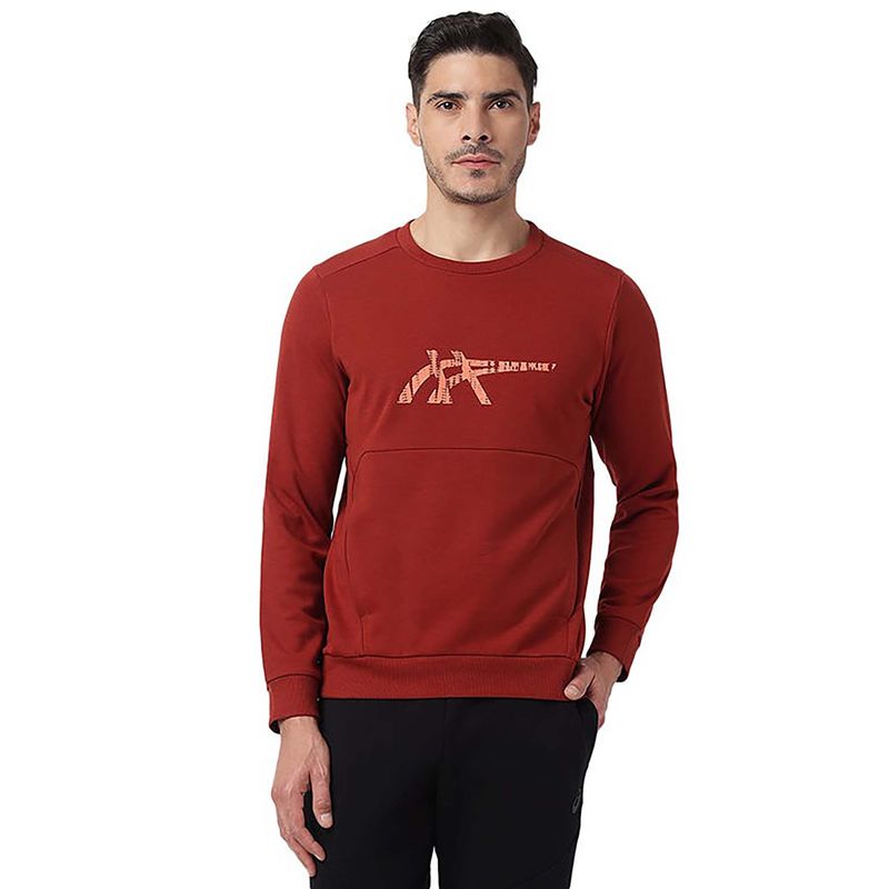 ASICS Men Red Graphic Pocket Sweatshirt (S)