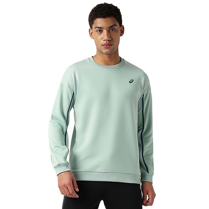 ASICS Men Green Solid Crew Neck Piping Sweatshirt (L)