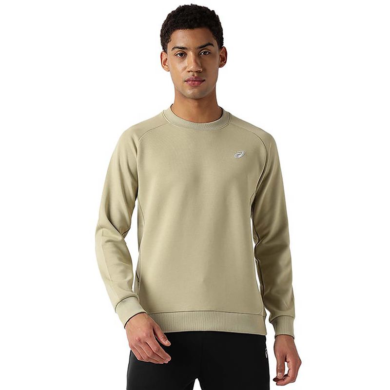 ASICS Men Beige Solid Crew Neck Piping Sweatshirt (S)