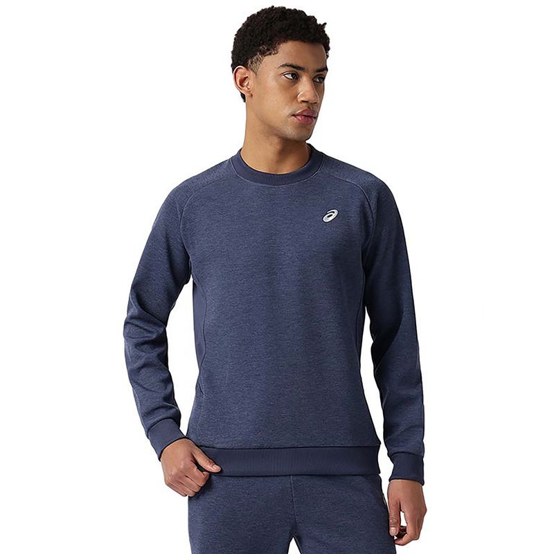 ASICS Men Navy Blue Solid Crew Neck Piping Sweatshirt (M)