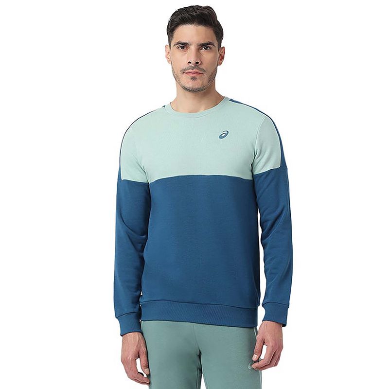 ASICS Men Blue and Green Colorblock Sweatshirt (XS)