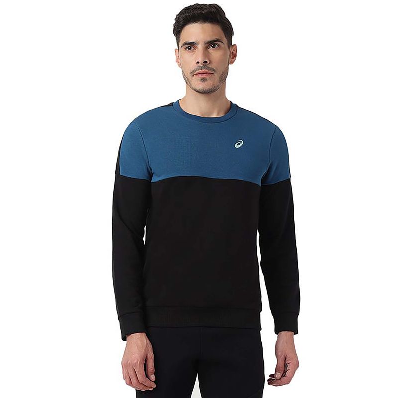 ASICS Men Black and Blue Colorblock Sweatshirt (S)
