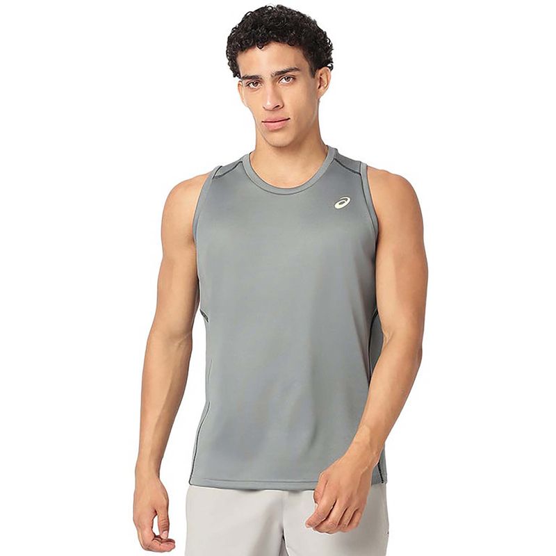 ASICS Men Grey Curved Seam Sleeveless Tank (S)