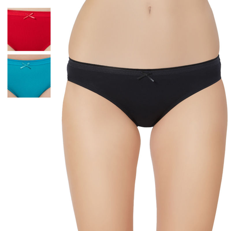 SOIE Mid Rise Medium Coverage Solid Colour Cotton Stretch Brief Panty (Pack of 3)-Multi-Color (M)