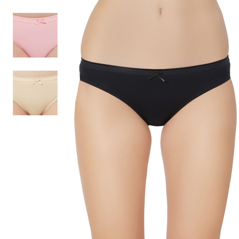 SOIE Mid Rise Medium Coverage Solid Colour Cotton Stretch Brief Panty (Pack of 3)-Multi-Color (L)