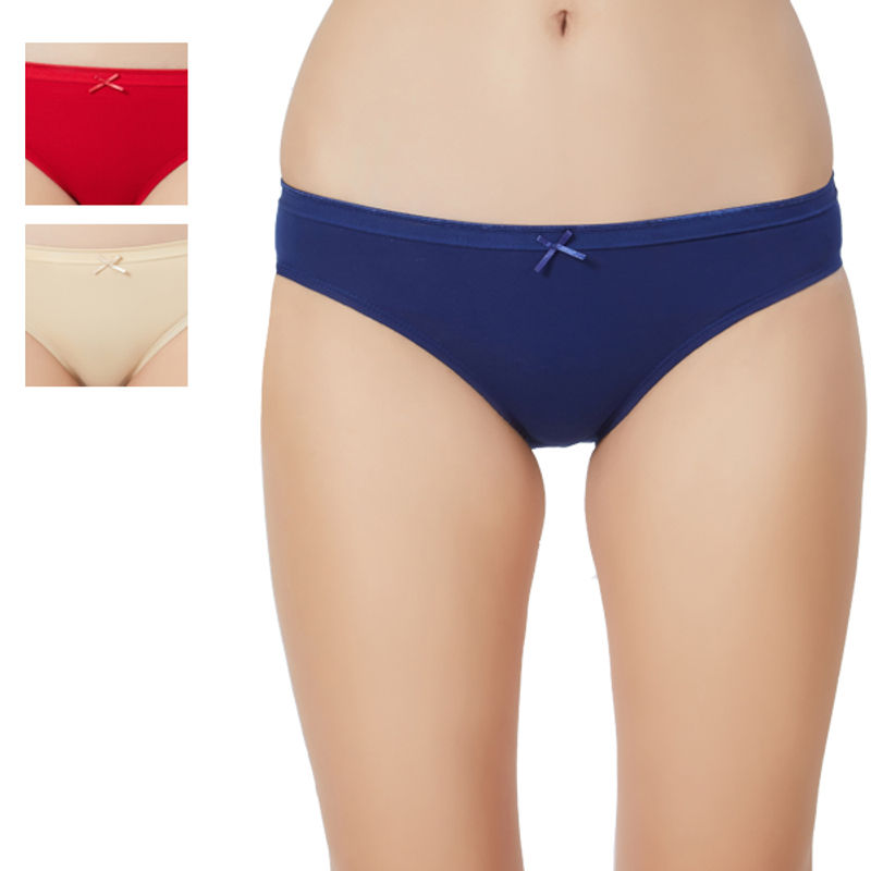 SOIE Mid Rise Medium Coverage Solid Colour Cotton Stretch Brief Panty (Pack of 3)-Multi-Color (M)