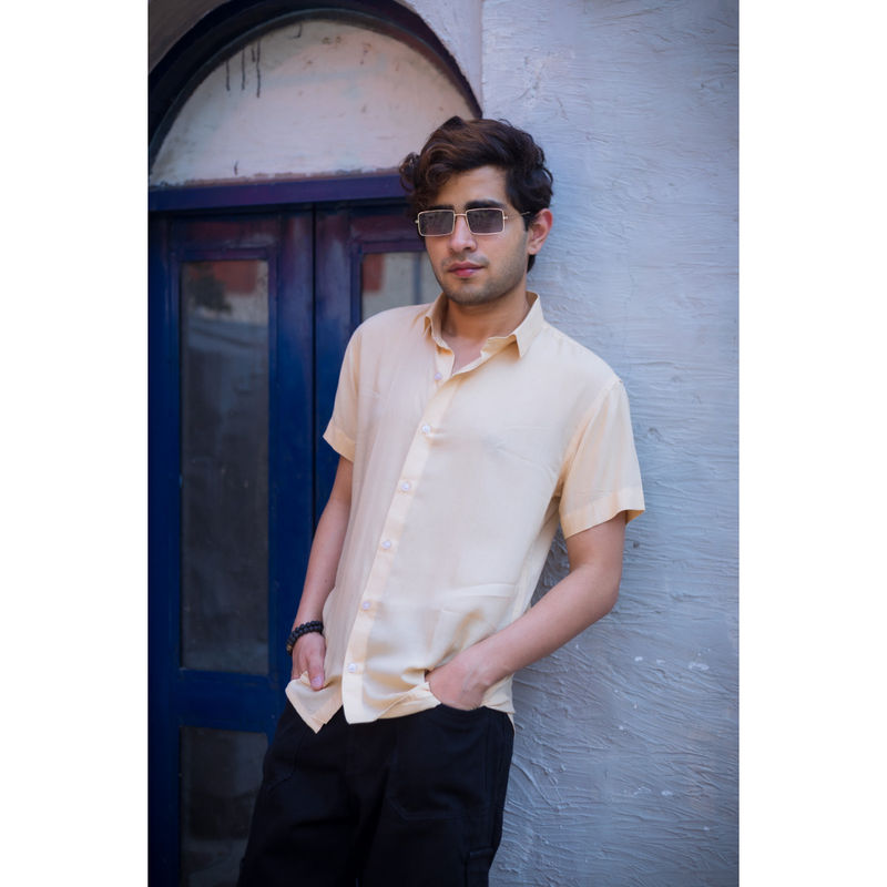 JAVINISHKA Softest Beige Slim Fit Unisex Modal Shirt (S)