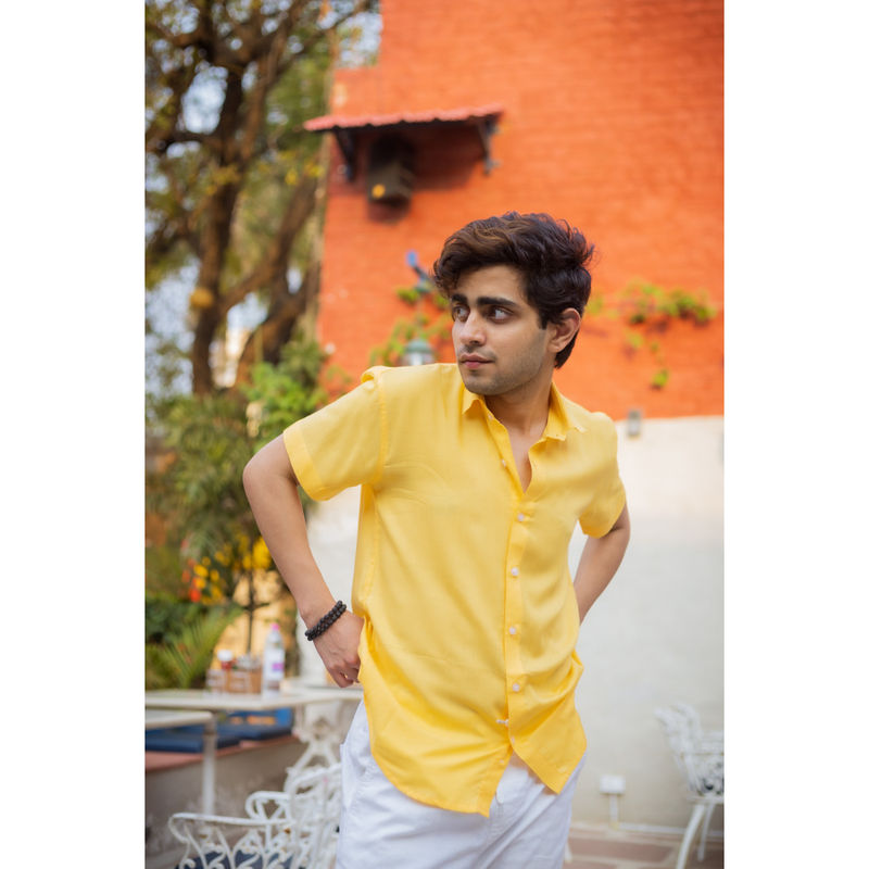 JAVINISHKA Softest Yellow Slim Fit Unisex Modal Shirt (S)