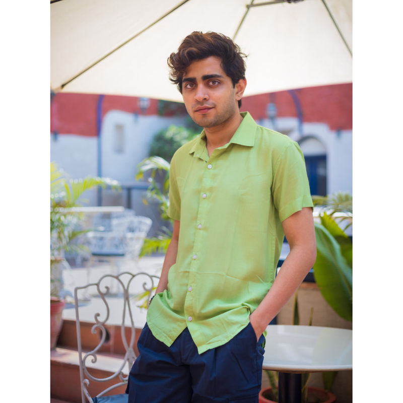 JAVINISHKA Softest Pastel Green Slim Fit Unisex Modal Shirt (S)