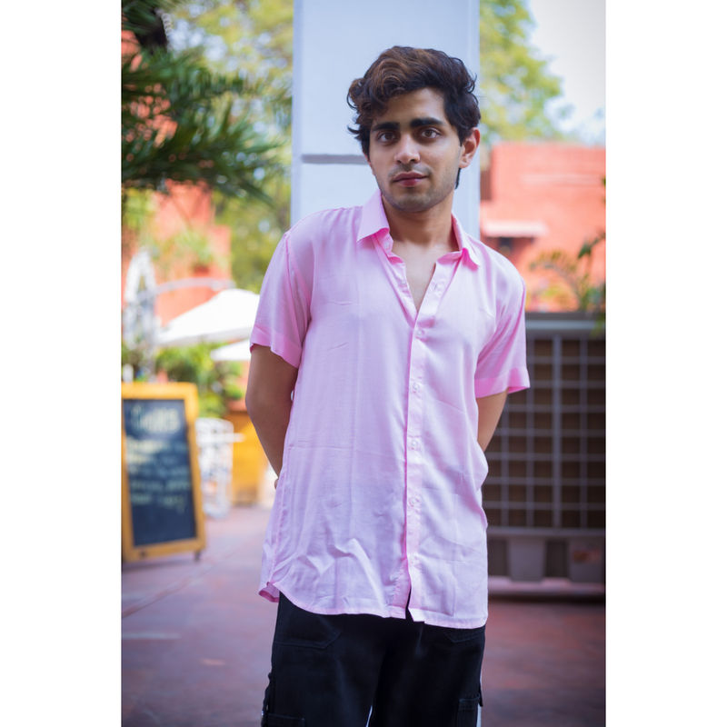 JAVINISHKA Softest Baby Pink Slim Fit Unisex Modal Shirt (S)