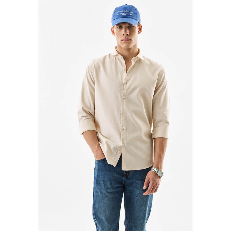 Snitch Beige Micro Check Full Sleeves Regular Casual Shirt For Men (XL)