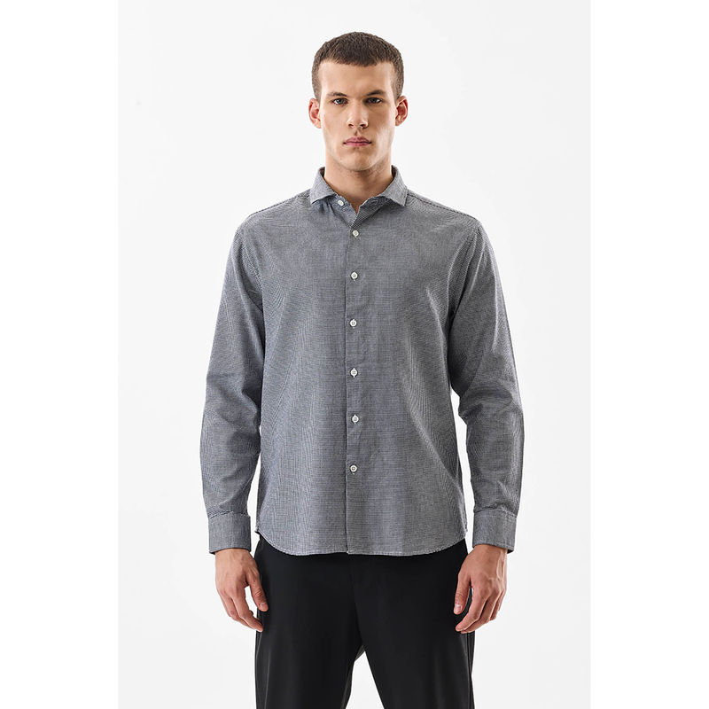 Snitch Black Micro Check Full Sleeves Regular Casual Shirt For Men (L)