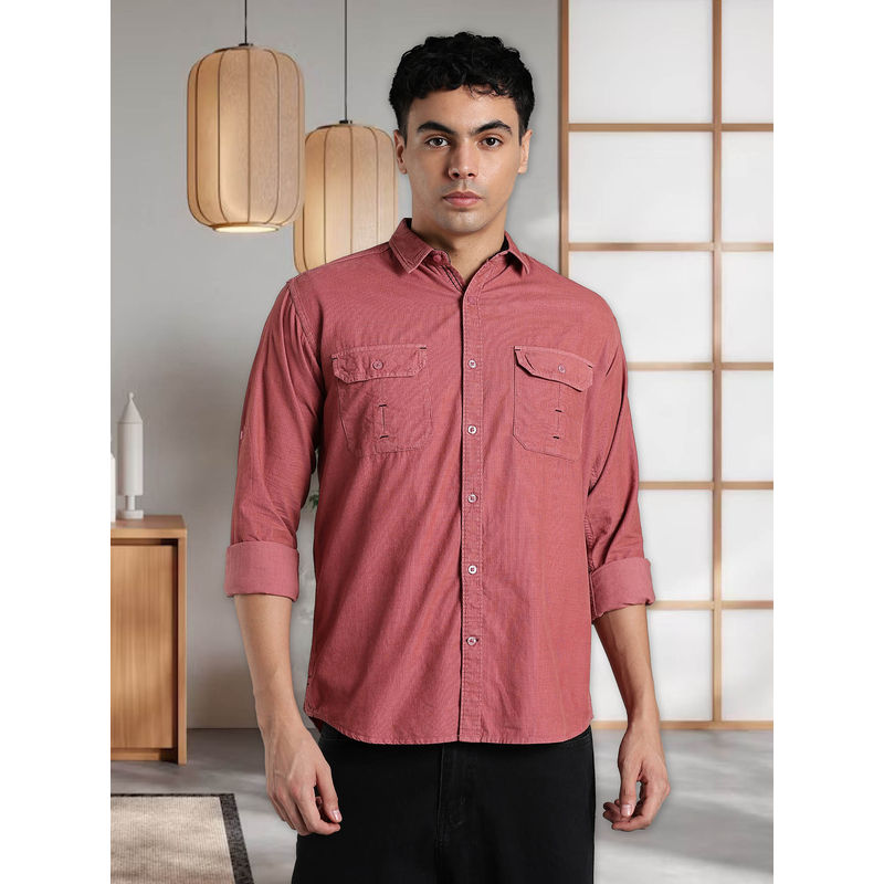 KUONS AVENUE Pink Men's Corduroy Casual Shirt (2XL)