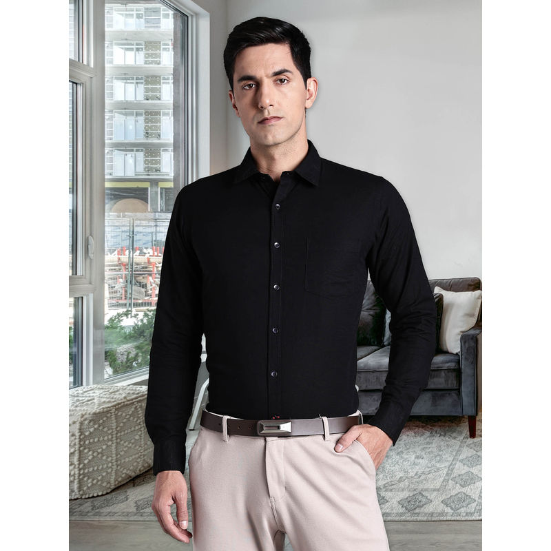 Southbay Black Men's Linen Cotton Formal Shirt (M)