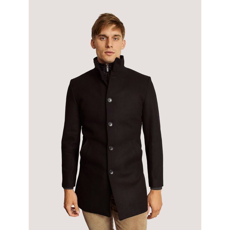 Bruun & Stengade Men Black Solid Overcoat (S)