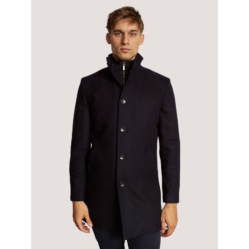 Bruun & Stengade Men Navy Blue Solid Overcoat (S)