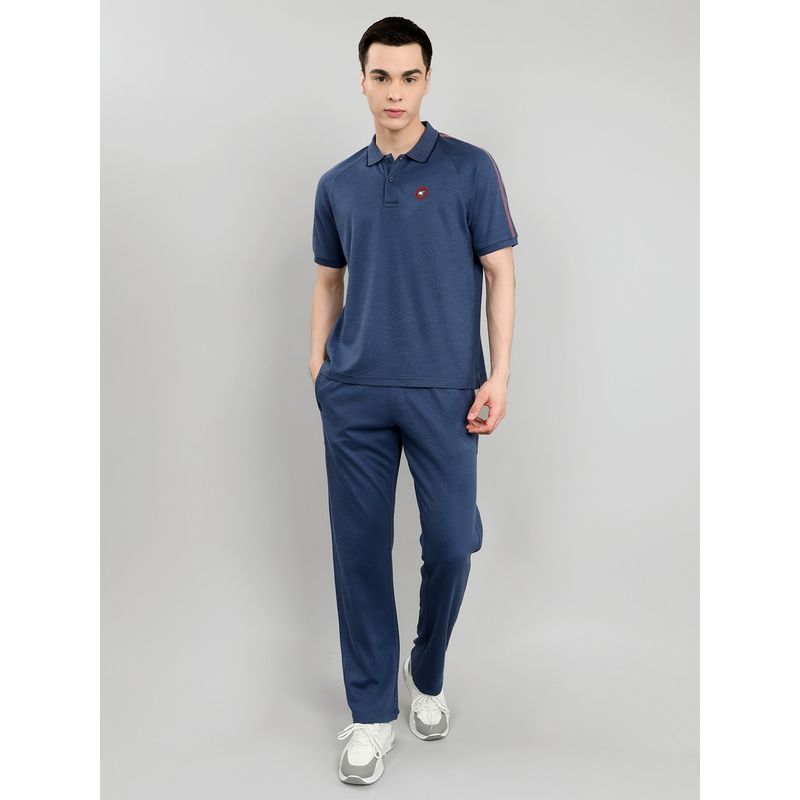 Monte Carlo Men Blue Cotton Blend Solid T-Shirt with Trackpant (L)