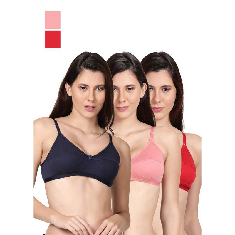 Shyaway Shyle Non Padded Seamed Everyday Bra Multicolor (Pack of 3) (32B)