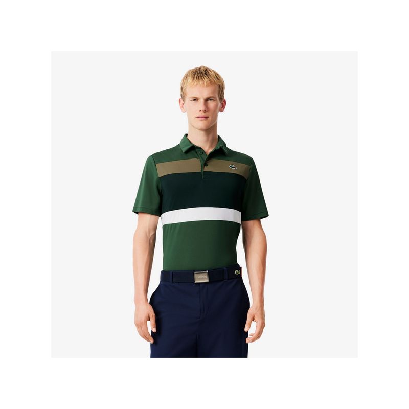 Lacoste Polyester Blend Colorblock Green Polo T-Shirt (2XL)