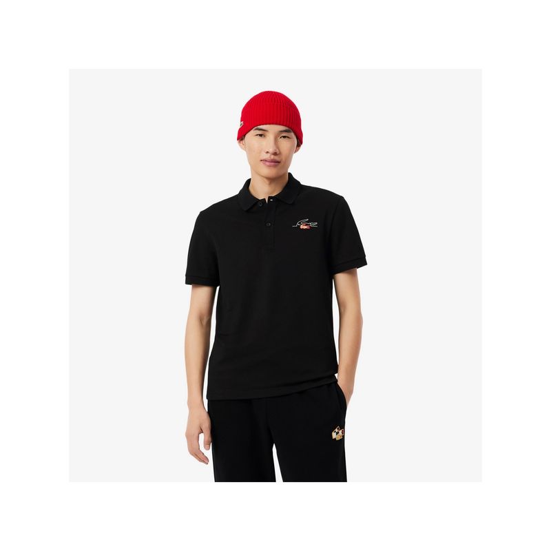 Lacoste Cotton Blend Solid Black Polo T-Shirt (M)