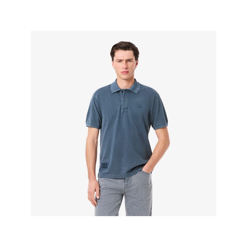 Lacoste Half Sleeves Cotton Solid Blue Polo T-Shirt (S)