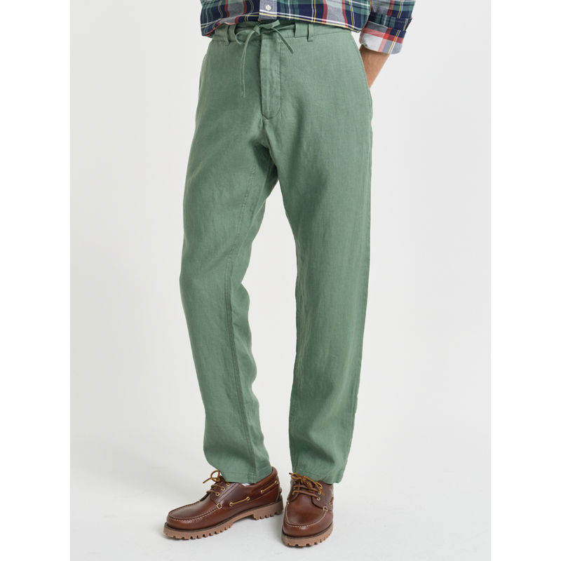 GANT Men Green Solid Relaxed Fit Full Length Trousers (S)