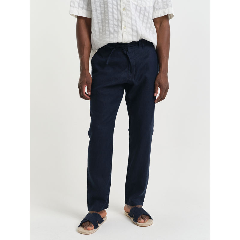 GANT Men Blue Solid Relaxed Fit Full Length Trousers (S)