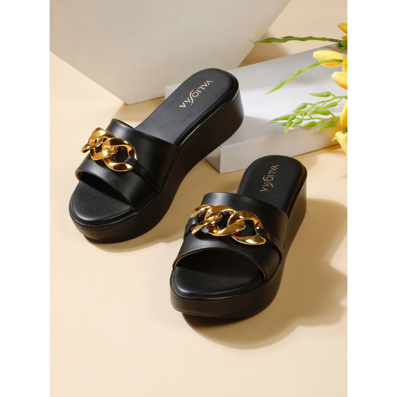 VALIOSAA Women Black Platform Heels (EURO 39)