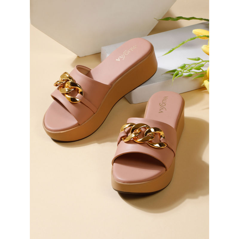 VALIOSAA Women Peach Platform Heels (EURO 37)