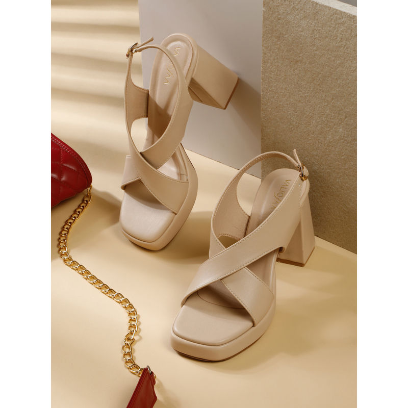 VALIOSAA Women Cream Heels (EURO 39)