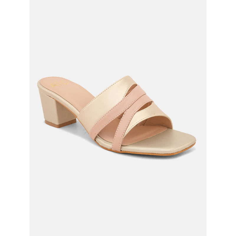 ALL TABS OPEN Women Light Gold & Pink Party Block Heels (EURO 36)