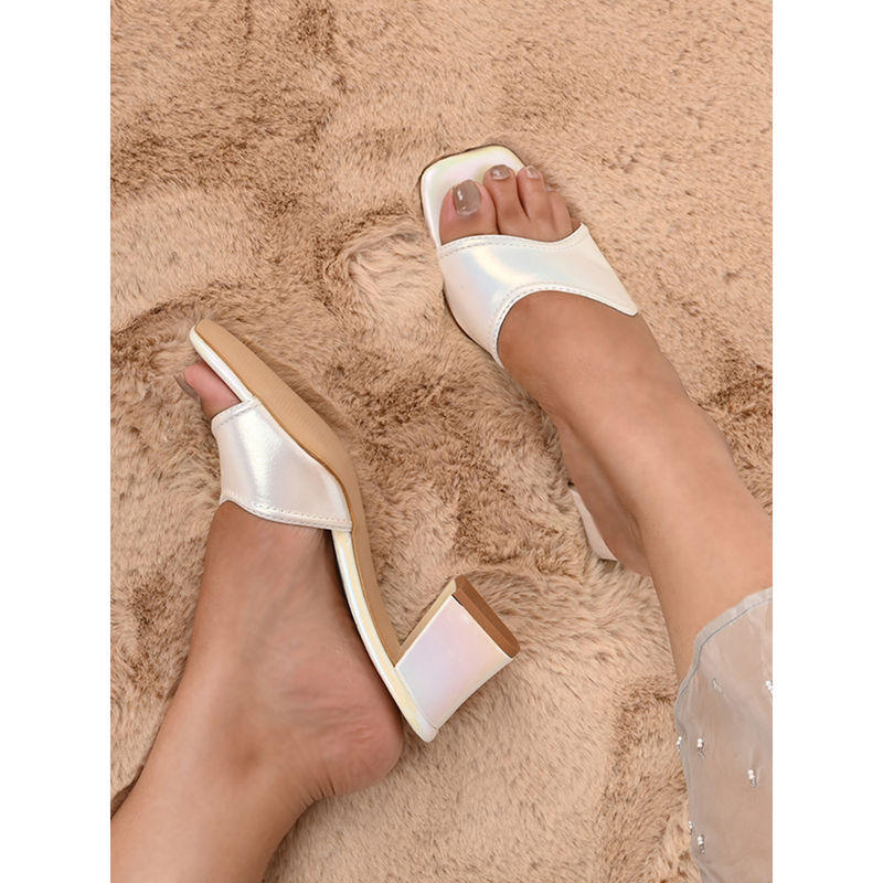 ALL TABS OPEN Women Off White Pearly Asymetric Block Heels (EURO 36)