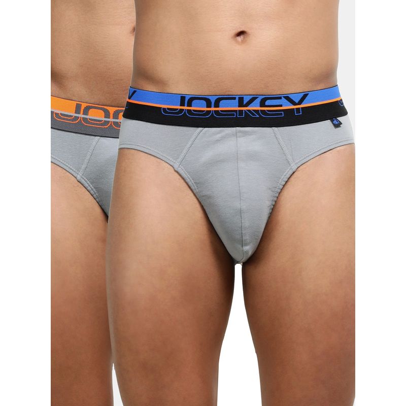 Jockey FP02 Men Super Combed Cotton Rib Solid Brief Monument (Pack of 2) (S)