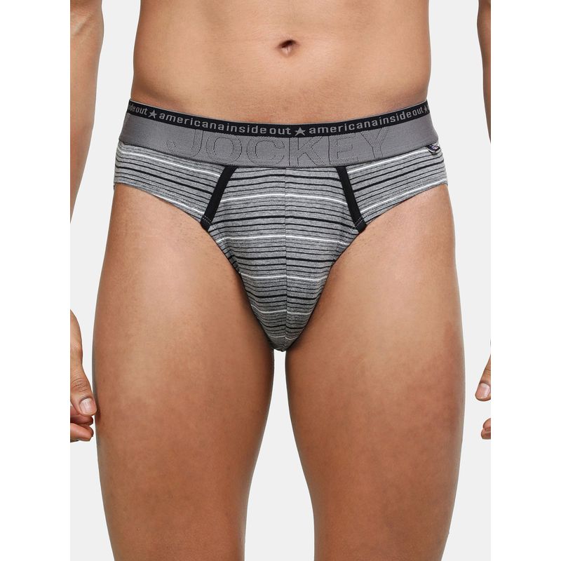Jockey US67 Men Super Combed Cotton Elastane Stretch Striped Brief - Mid Grey Melange (M)