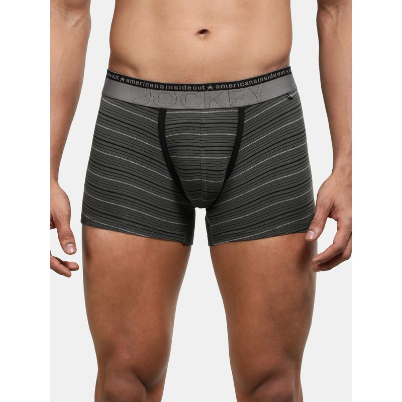 Jockey US68 Men Super Combed Cotton Elastane Stretch Striped Trunk - Deep Olive (M)