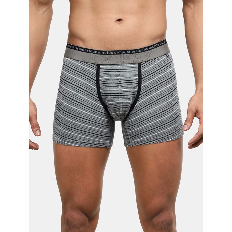 Jockey US68 Men Super Combed Cotton Elastane Stretch Striped Trunk - Mid Grey Melange (XL)