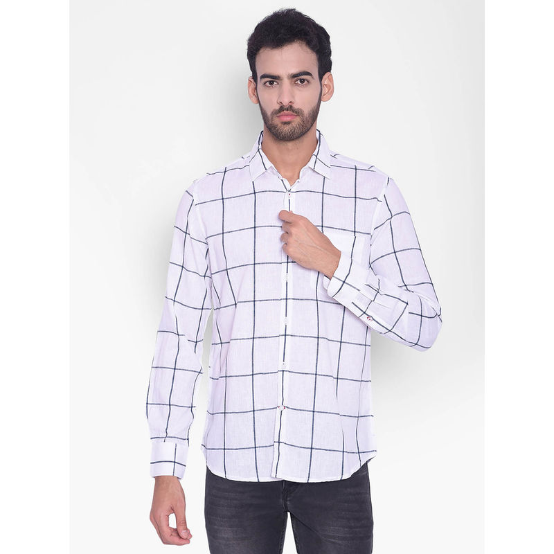CRIMSOUNE CLUB Mens White Checked Shirt (M)