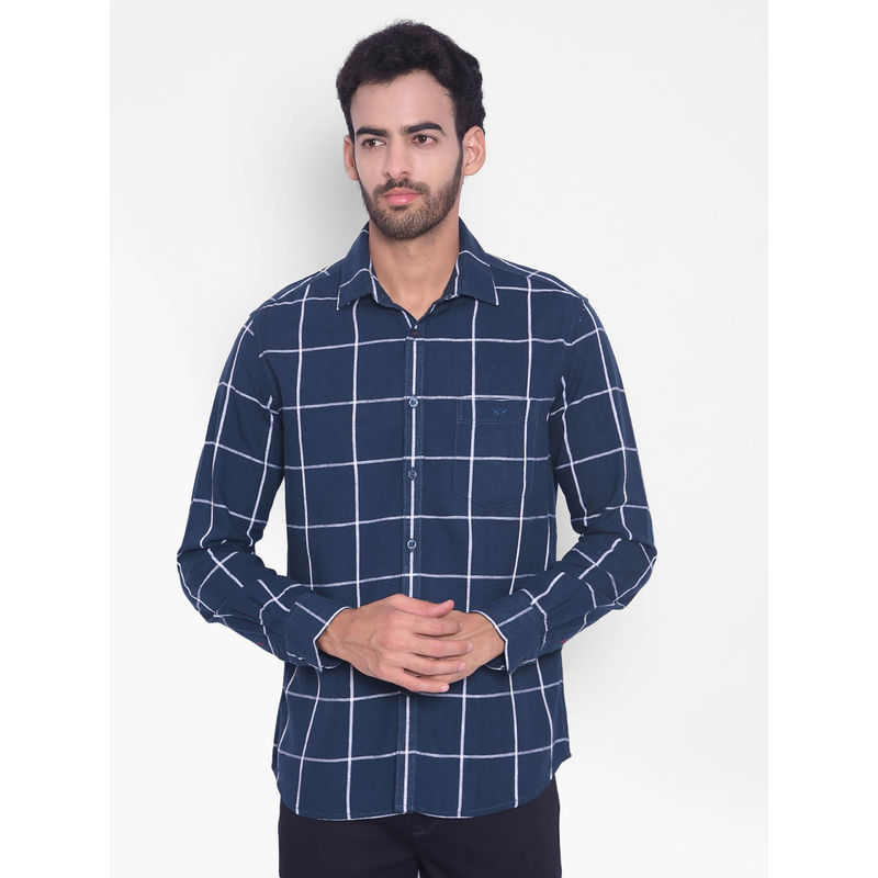 CRIMSOUNE CLUB Mens Navy Blue Checked Shirt (M)