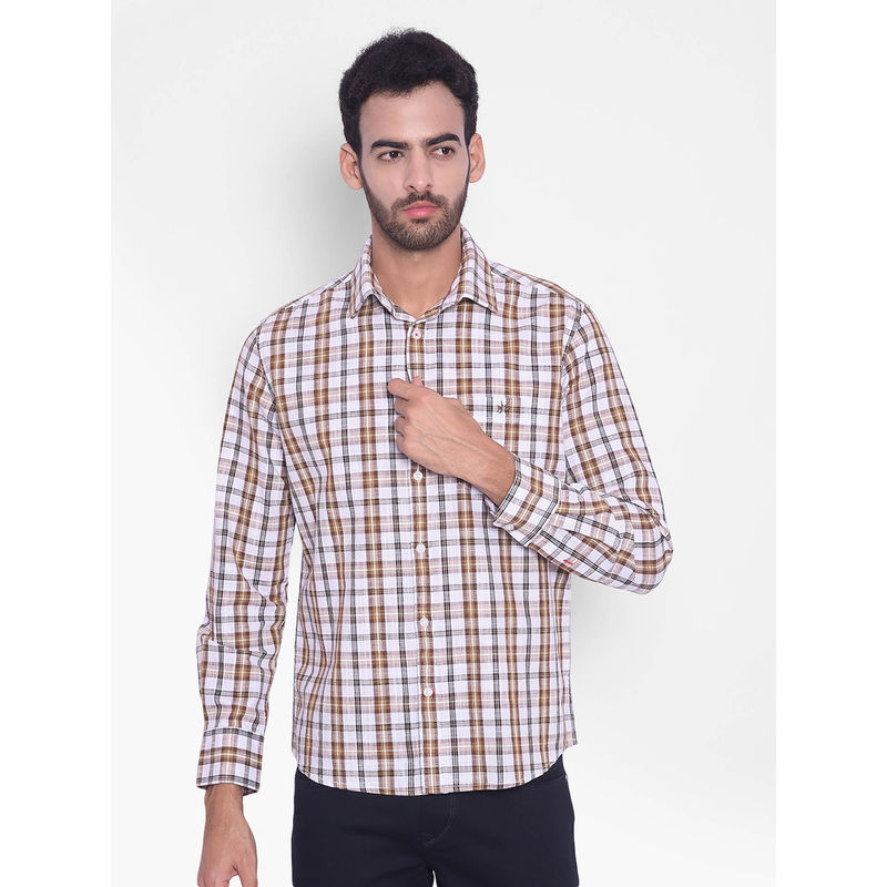 CRIMSOUNE CLUB Mens Brown Checked Shirt (L)