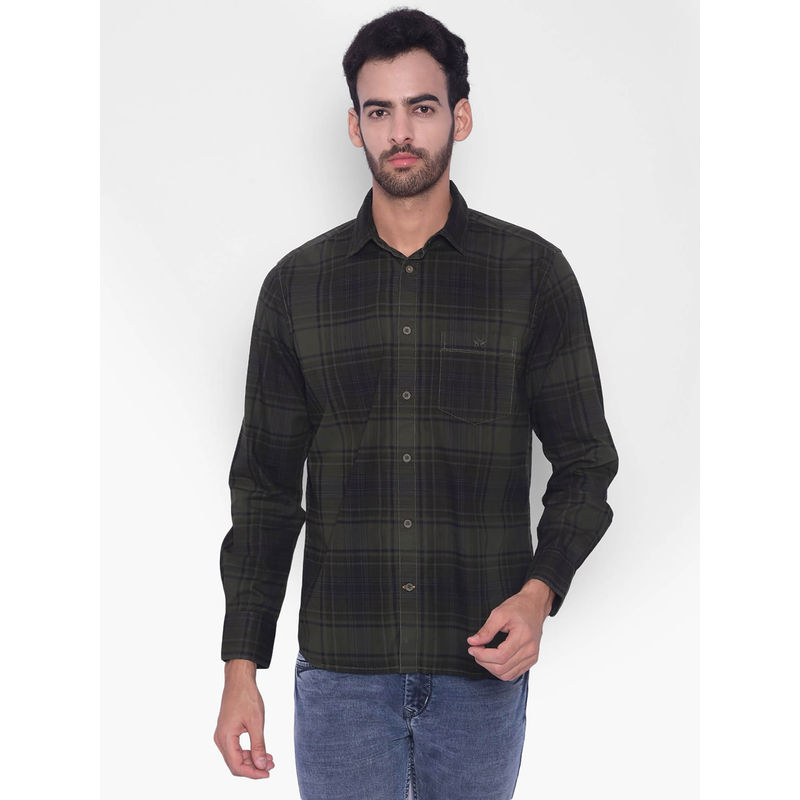 CRIMSOUNE CLUB Mens Olive Checked Shirt (L)