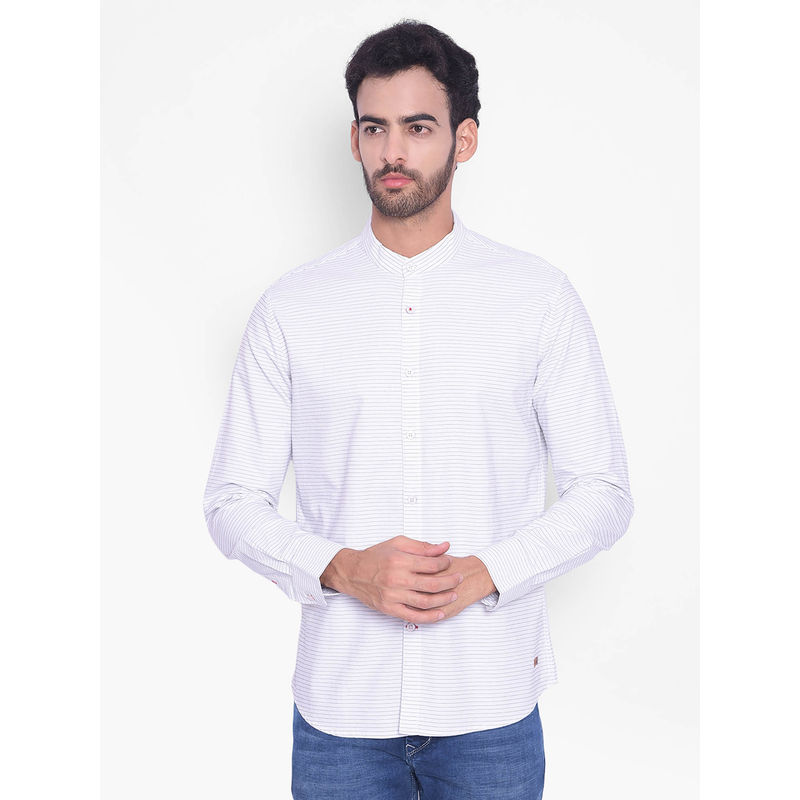 CRIMSOUNE CLUB Mens White Striped Mandarin Neck Shirt (S)