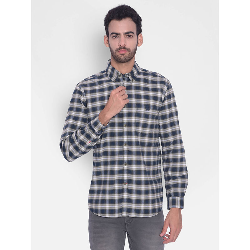 CRIMSOUNE CLUB Mens Navy Blue Checked Shirt (M)