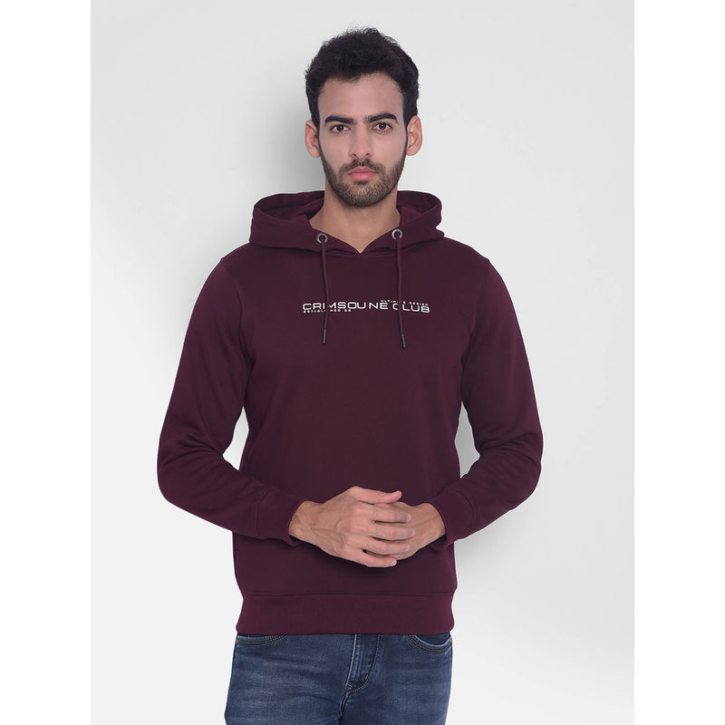 CRIMSOUNE CLUB Mens Wine Printed Hooded Sweatshirt (L)