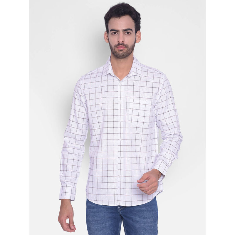 CRIMSOUNE CLUB Mens White Checked Shirt (L)