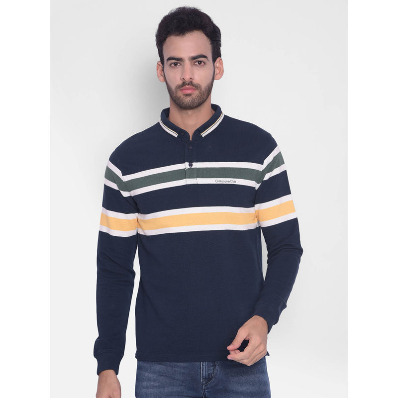 CRIMSOUNE CLUB Mens Navy Blue Striped Polo T-Shirt (S)