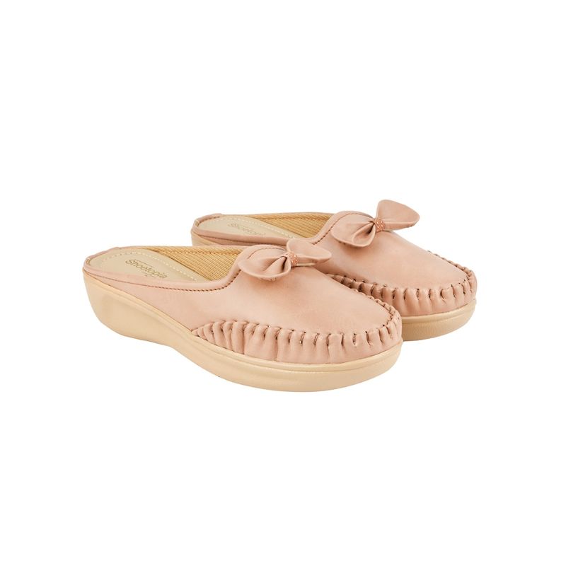 Shoetopia Upper Bow Detailed Peach Slip On Loafers for Women & Girls (EURO 41)