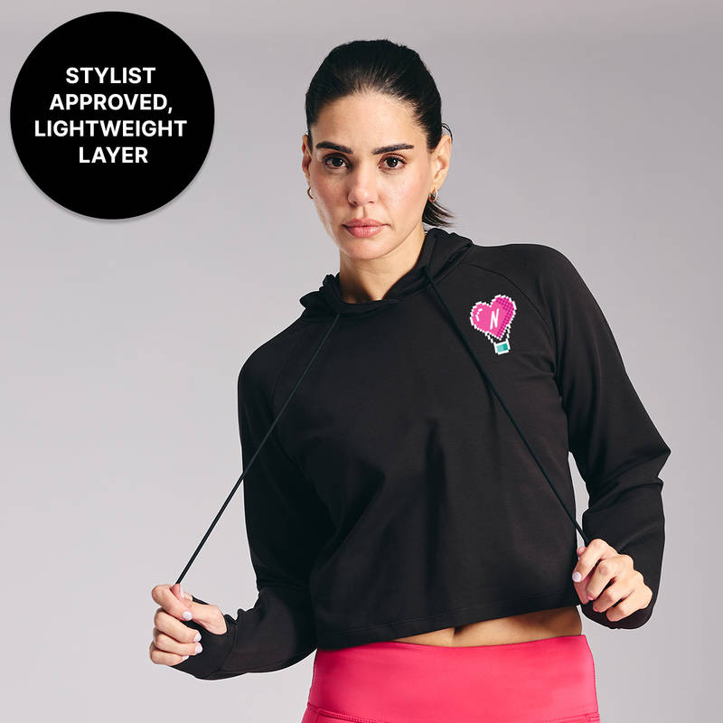 Kica Cropped Hoodie - In Cotton Terry Fabric KIC604 Black - KICA Chica™ Edition (L)